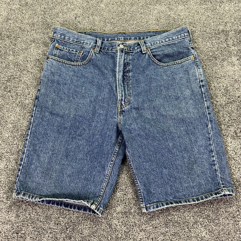 Levis 505 Shorts Mens 38 Blue Denim Regular Fit Bermuda Medium Wash Casual Logo